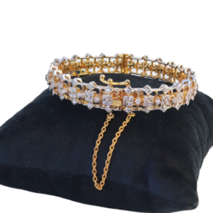 Ouz Classic Square Studded Bangle with Zircon Silver